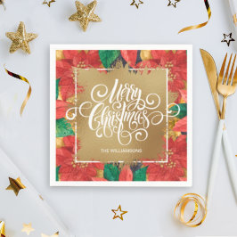金ゴールドメリークリスマスポインセチア スタンダードカクテルナプキン