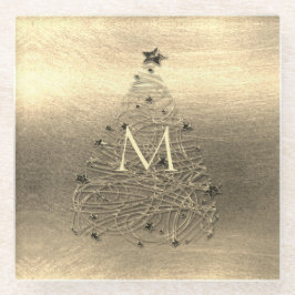 金ゴールドメリークリスマスモノグラムガラスコースター ガラスコースター