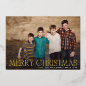 金ゴールドメリークリスマスランドスケープファミリーフォト 箔シーズンカード (正面)