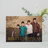 金ゴールドメリークリスマスランドスケープファミリーフォト 箔シーズンカード (立ち正面)