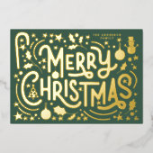 金ゴールドメリークリスマスレタリング写真バック 箔シーズンカード (正面)