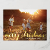 金ゴールドメリークリスマスレタリング家族写真 箔シーズンカード (正面)