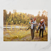 金ゴールドメリークリスマスレタリング家族写真 箔シーズンカード (正面)