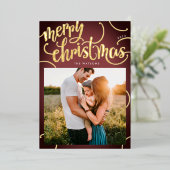 金ゴールドメリークリスマスレターフレームグラデーション写真 箔シーズンカード (立ち正面)