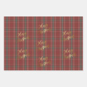 金ゴールドメリークリスマスレッドグリーンプレイド ラッピングペーパーシート (正面3)