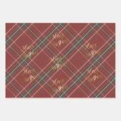 金ゴールドメリークリスマスレッドグリーンプレイド ラッピングペーパーシート (正面2)