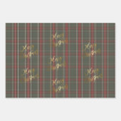 金ゴールドメリークリスマスレッドグリーンプレイド ラッピングペーパーシート (正面)