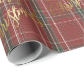 金ゴールドメリークリスマスレッドグリーンプレイド ラッピングペーパー (ロールコーナー)