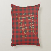 金ゴールドメリークリスマスレッドバッファロープレイド アクセントクッション (正面(垂直))