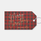 金ゴールドメリークリスマスレッドバッファロープレイド ギフトタグ (正面(横))