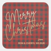 金ゴールドメリークリスマスレッドバッファロープレイド スクエアシール (正面)