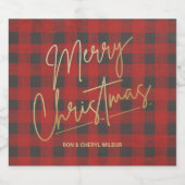 金ゴールドメリークリスマスレッドバッファロープレイド スパークリングワインラベル (シングルラベル)