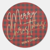 金ゴールドメリークリスマスレッドバッファロープレイド ラウンドシール (正面)