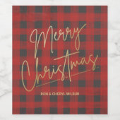 金ゴールドメリークリスマスレッドバッファロープレイド ワインラベル (シングルラベル)