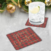 金ゴールドメリークリスマスレッドバッファロー スクエアペーパーコースター