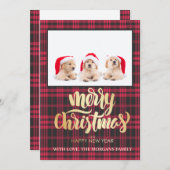 金ゴールドメリークリスマスレッドブラックバッファロープレイド写真 (正面/裏面)