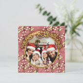 金ゴールドメリークリスマスレッドポインセチアと雪片 シーズンカード (スタンド正面)