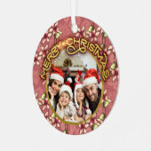 金ゴールドメリークリスマスレッドポインセチアと雪片 メタルオーナメント (正面左)