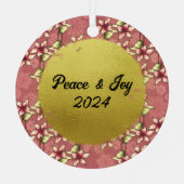 金ゴールドメリークリスマスレッドポインセチアと雪片 メタルオーナメント (裏面)