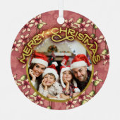 金ゴールドメリークリスマスレッドポインセチアと雪片 メタルオーナメント (正面)