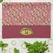 金ゴールドメリークリスマスレッドポインセチアモノグラムの キッチンタオル (折り畳み)