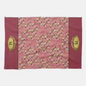 金ゴールドメリークリスマスレッドポインセチアモノグラムの キッチンタオル (横)