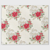 金ゴールドメリークリスマスレッドポインセチア ラッピングペーパー (フラット)