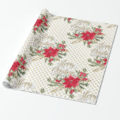 金ゴールドメリークリスマスレッドポインセチア ラッピングペーパー (アンロールド)