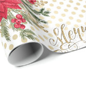 金ゴールドメリークリスマスレッドポインセチア ラッピングペーパー (ロールコーナー)