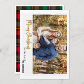 金ゴールドメリークリスマスレッド&グリーンplaidフォトカード シーズンカード (正面/裏面)