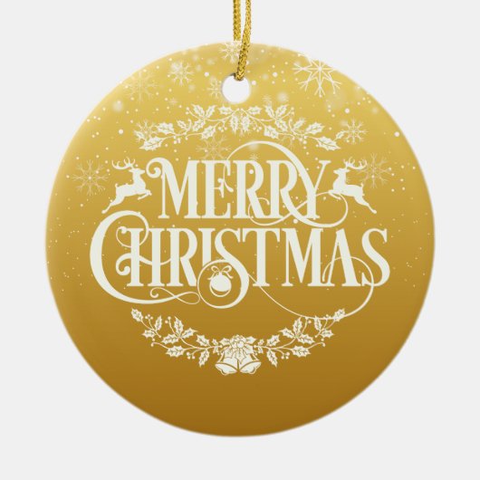 金ゴールドメリークリスマス妻の定義スノーフレーク セラミックオーナメント (正面)