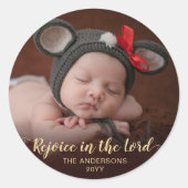 金ゴールドメリークリスマス宗教写真クリスマス ラウンドシール (正面)