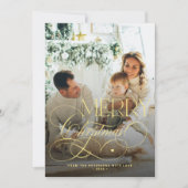 金ゴールドメリークリスマス家族の写真のプエレガントライド シーズンカード (正面)