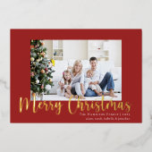 金ゴールドメリークリスマス家族の写真 箔シーズンカード (正面)