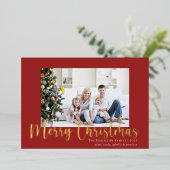 金ゴールドメリークリスマス家族の写真 箔シーズンカード (立ち正面)
