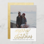 金ゴールドメリークリスマス手書きスクリプトフォト シーズンカード (正面/裏面)