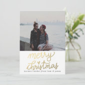 金ゴールドメリークリスマス手書きスクリプトフォト シーズンカード (スタンド正面)