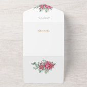 金ゴールドメリークリスマス文字/ポインセチアとパイン オールインワン招待状 (外側)