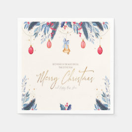 金ゴールドメリークリスマス書道ネイビーブルーレッド スタンダードカクテルナプキン