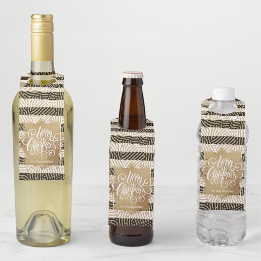 金ゴールドメリークリスマス白黒ストライプズ ボトルネックタグ (インサイチュ)