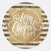 金ゴールドメリークリスマス白黒ストライプズ ラウンドシール (正面)
