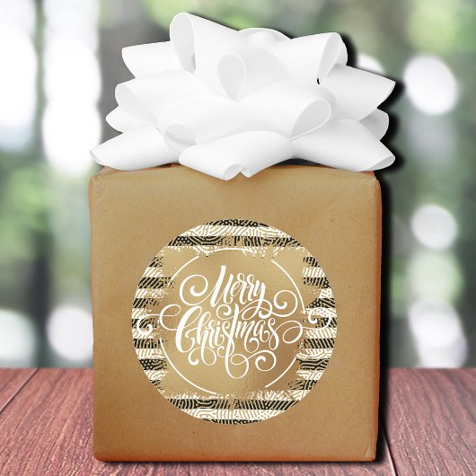 金ゴールドメリークリスマス白黒ストライプズ ラウンドシール