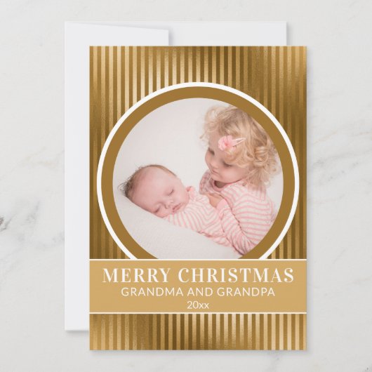 金ゴールドメリークリスマス祖父母の孫写真 シーズンカード (正面)