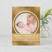 金ゴールドメリークリスマス祖父母の孫写真 シーズンカード (スタンド正面)
