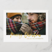 金ゴールドメリークリスマス赤と緑の格子模様の写真 箔シーズンカード (正面)