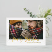 金ゴールドメリークリスマス赤と緑の格子模様の写真 箔シーズンカード (立ち正面)