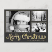 金ゴールドメリークリスマス3写真はがきモダン シーズンポストカード (正面)