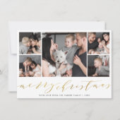 金ゴールドメリークリスマス5つの写真ホリデーフォト シーズンカード (正面)