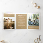 金ゴールドメリークリスマス5写真家族の手紙 三つ折りクリスマスカード (内部)