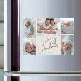 金ゴールドメリークリスマス5枚の写真磁気カード